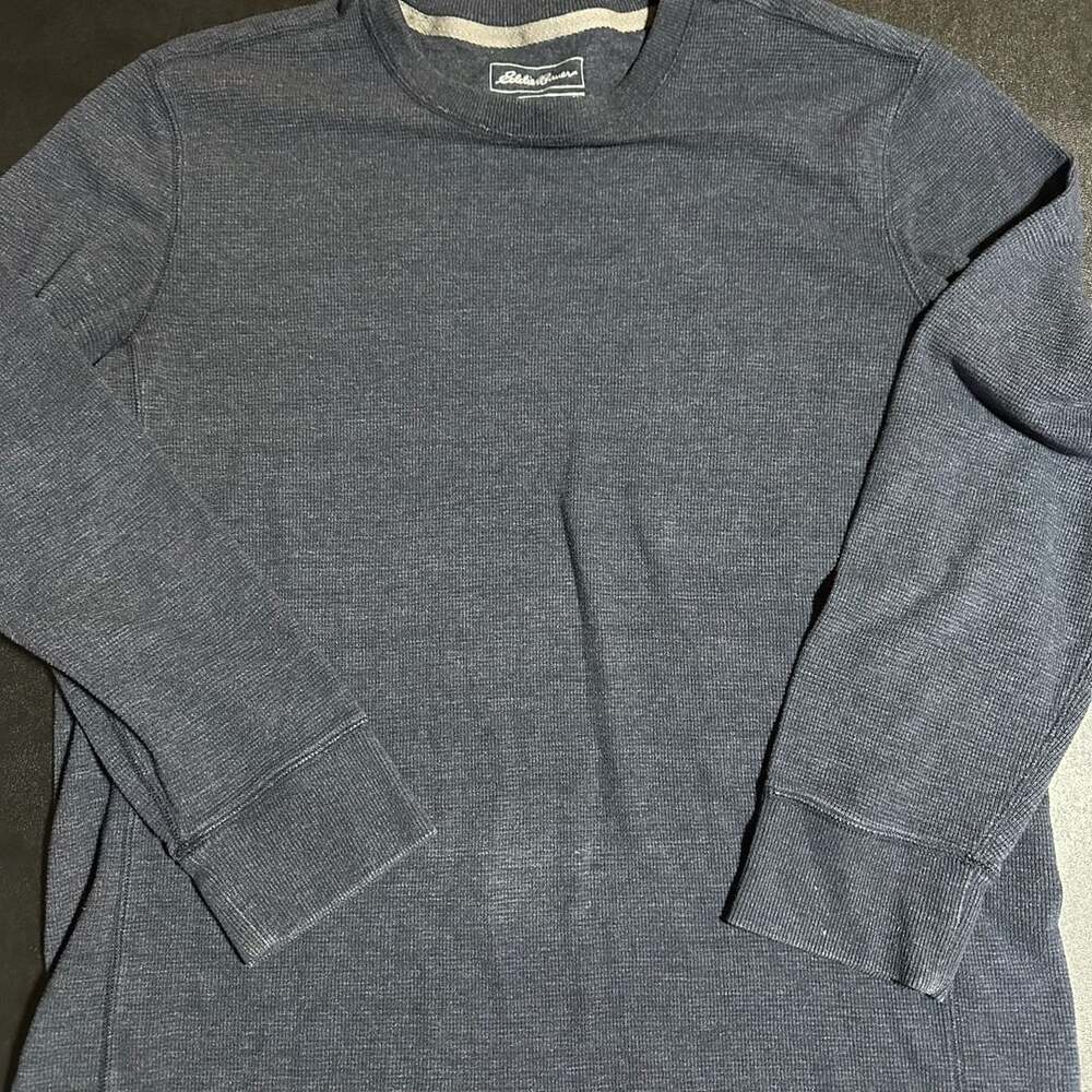 Eddie Bauer Waffle Knit Thermal Long Sleeve Crew Neck mens xl Blue grey